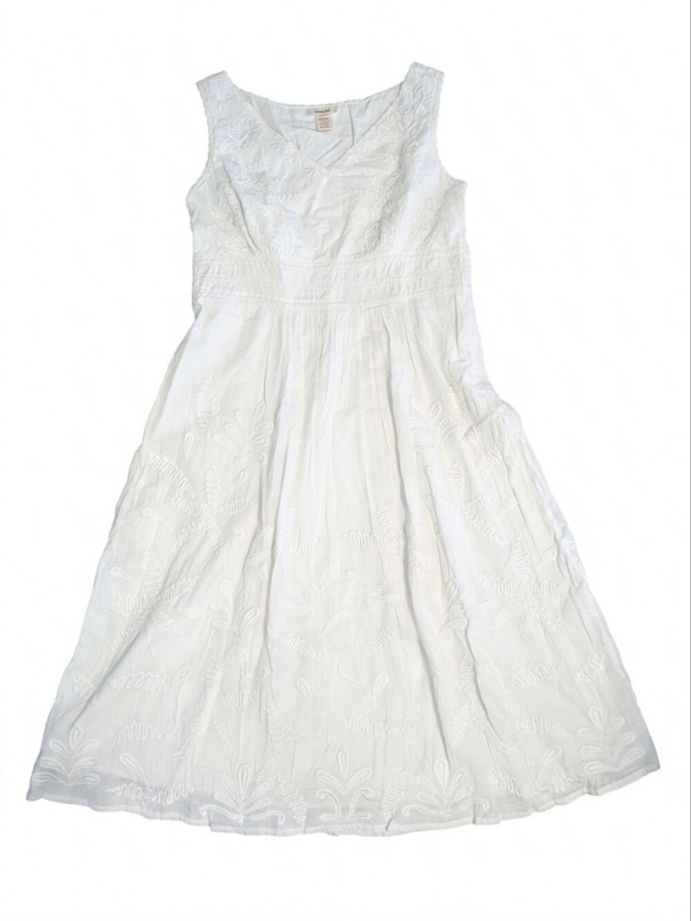 Sundance White Embroidered Dress Size 12 Coastal Boho Cottagecore Eyelet Midi